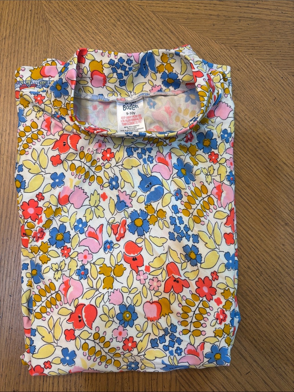 Boden Cream Floral Long-Sleeve Tee with Pink, Blue & Yellow Flowers